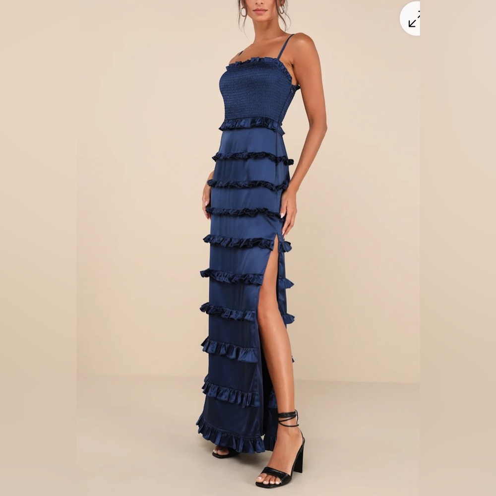 Lulu's Navy Blue Ruffle Maxi Dress